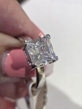 Silver Plated Solitaire Ring Square Cubic Zirconia  Size  7, 8, 10  modern *
